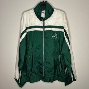Fila Colorblock‎ Track Jacket Green White Full Zip Men L/XL Athletic Lightweight
